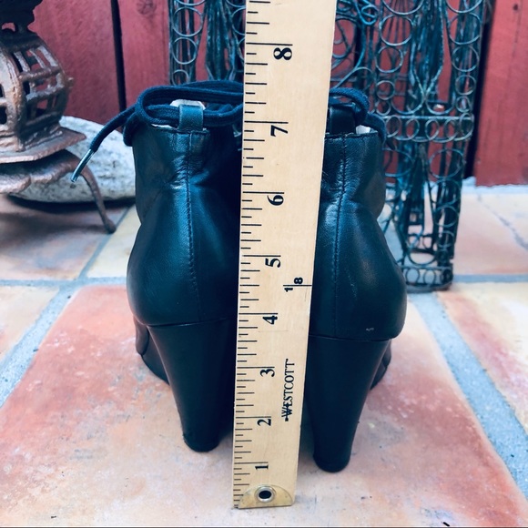 Joie Lace Up Open Toe Wedge Ankle Leather Booties Size 7 Black Heel 4” - Picture 11 of 13